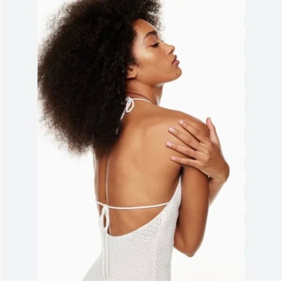 Aritzia • Wilfred Crochet Sunset Coral Halter Tie Back Mini Dress • Size M - Picture 7 of 10